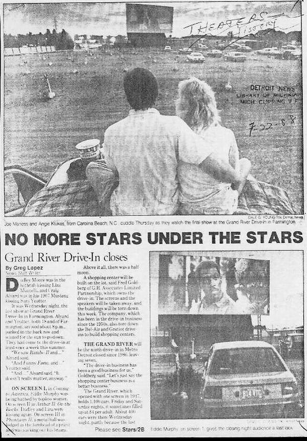 Grand River Drive-In Theatre - News Article 7-22-88 (newer photo)